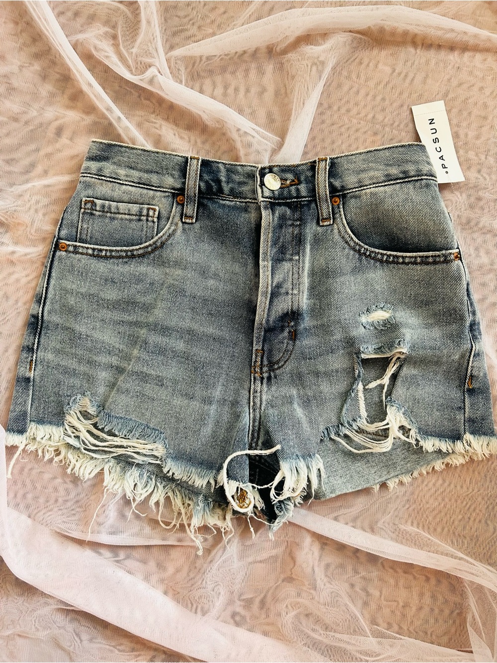 PacSun Women's Distressed Light Blue Denim Shorts